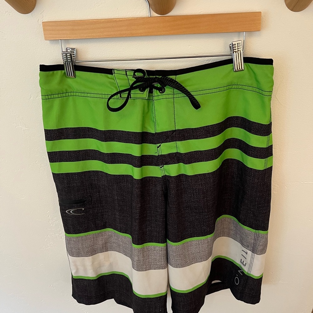 O'Neill Striped Green and Gray Board Shorts